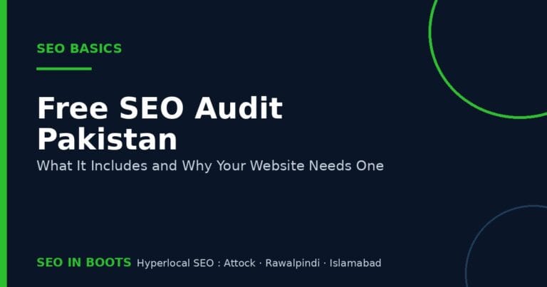 Free SEO audit Pakistan featured image, SEO In Boots branded graphic