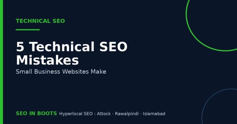 Five technical SEO mistakes small business websites make featured image, SEO In Boots branded graphic